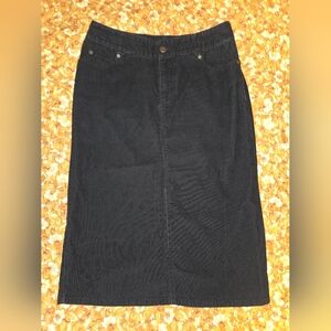 Women's Eddie Bauer Black Corduroy Skirt Size 8 100% Cotton